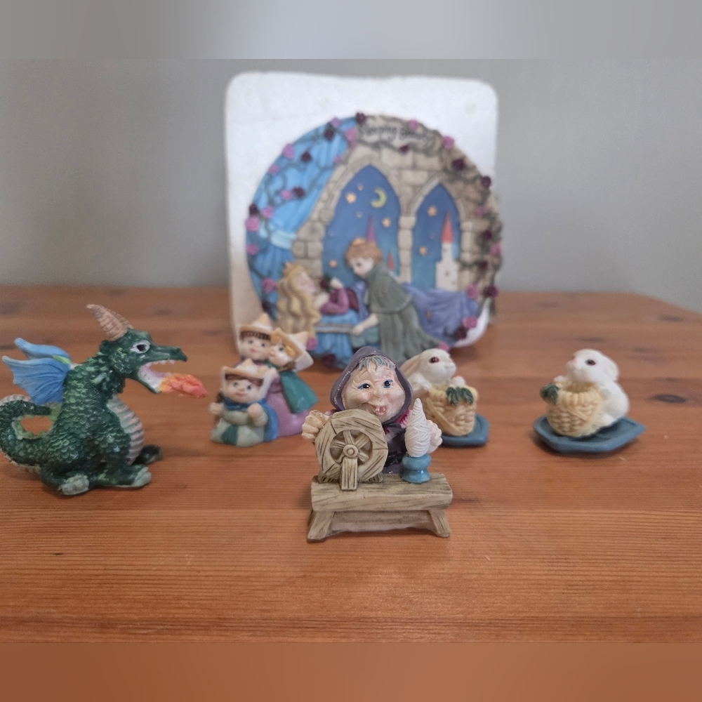 Vintage Sleeping Beauty Miniature Tea Set Polystone Resin.